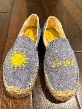 Soludos Blue Espadrilles with Yellow Sun Embroidery